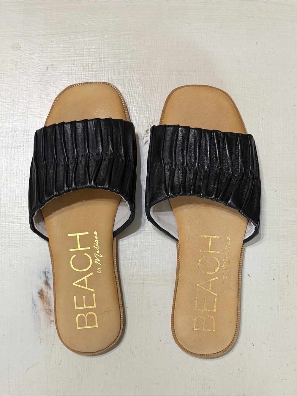 BEACH Black Ruched Slide Sandals for Women